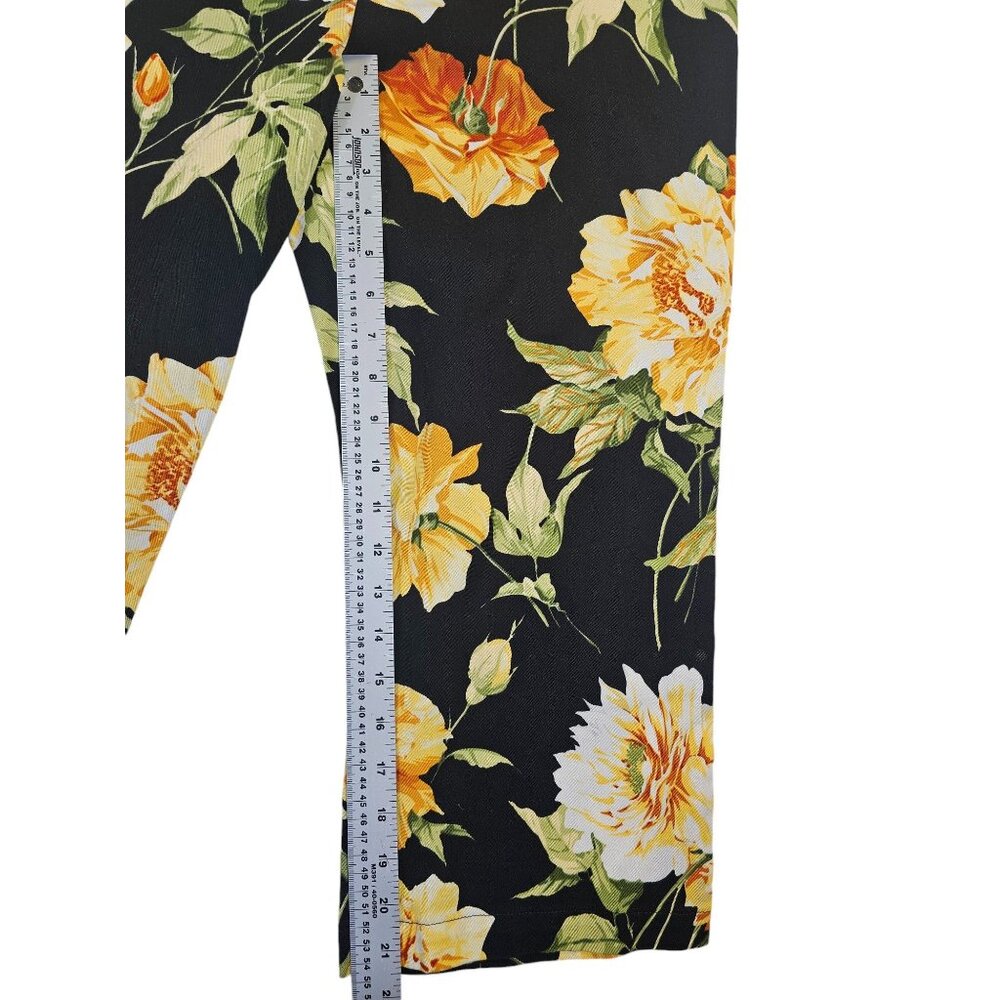 St. John Sport Rose Floral Capri Pants Size 12 Black Yellow - Picture 5 of 11